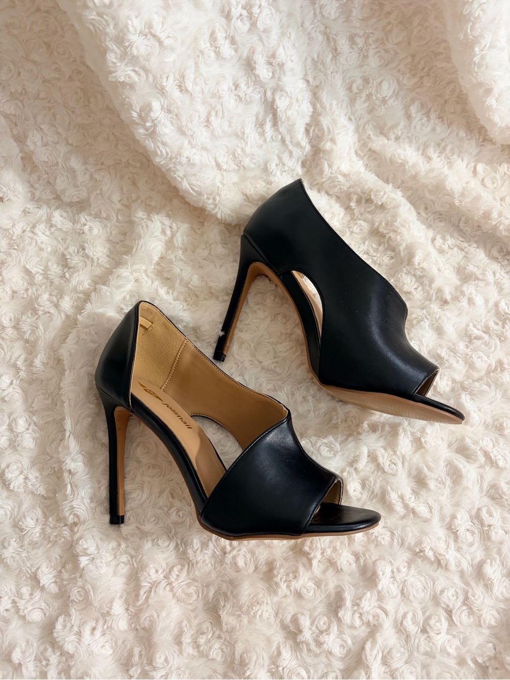 Black Peep-Toe Stiletto Heels with Cutout Detail